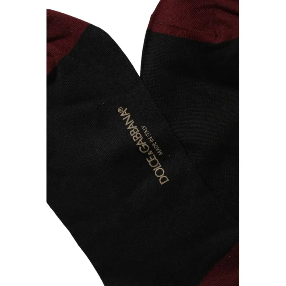 Dolce & Gabbana Men Burgundy Black Logo Mid Calf Accessory Men's Socks
